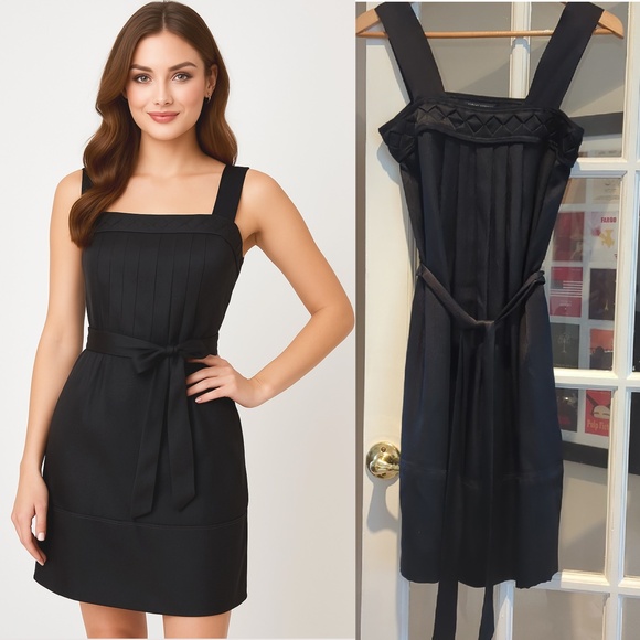 Banana Republic Black Silk Belted Pleated Sleeveless Mini Dress NWT - Picture 1 of 13